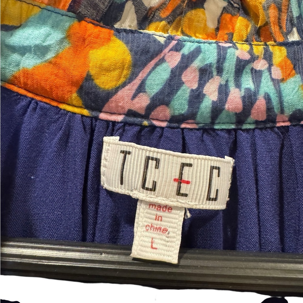 TCEC Multi Color Abstract Print Ruffle Neck Tiered Mini Dress Large - Picture 6 of 7